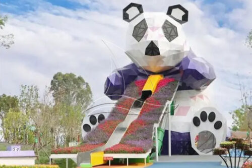 Panda shaped slide ride